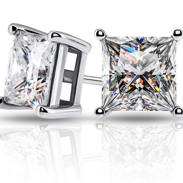 thumbnail image 2 of Marco's Jewelers 3 Ct Princess Cut Moissanite Stud Earrings – 14K Solid White Gold – GRA Certified – FL/D Color – Screw Back 2 of 5