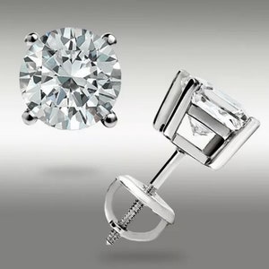 1.00 Ct Round Cut VVS1/D Solitaire Screw Back Stud Earrings 14K White Gold 6mm Retail Value 495.00