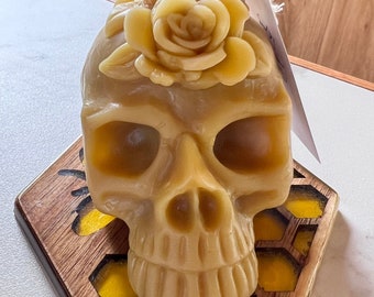 Handcrafted Beeswax Sugar Skull Candle - Halloween, Day of the Dead