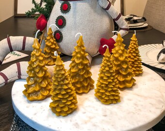 Handcrafted Beeswax Christmas Tree Candle, Natural Honey Scent