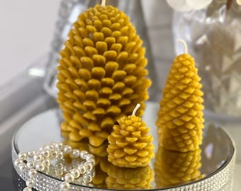 Handcrafted Beeswax Pine Cone Candle Set, Natural Honey Scent