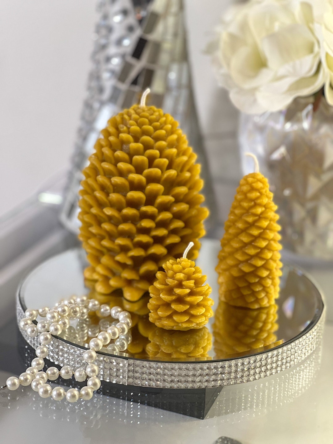Set of 3 Pine Cone Candles 100 Beeswax Handcrafted Small, Medium and Large Pine Cone Candle Set