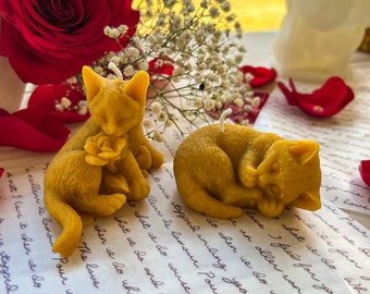 Set of 2 cat candles. rose cat candle and sleepy cat candle. birthday candles.cat lover candle. Cat shaped candles