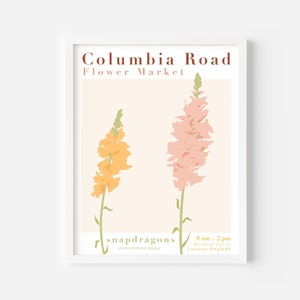 Columbia Road Flower Market, London, England, Minimalist Flowers Snapdragons, Original Artwork Poster, Instant Digital Download