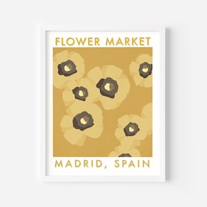 Flower Market, Madrid, Spain, Minimalist Golden Yellow Flower, Original Artwork Poster, Instant Digital Download