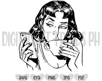 Download Girl Drinking Coffee Svg Etsy