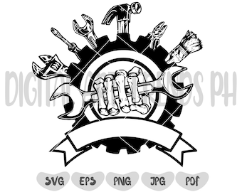 Vintage Vector Mechanic Logo Label With Skull, Wrench Stock, 53% OFF