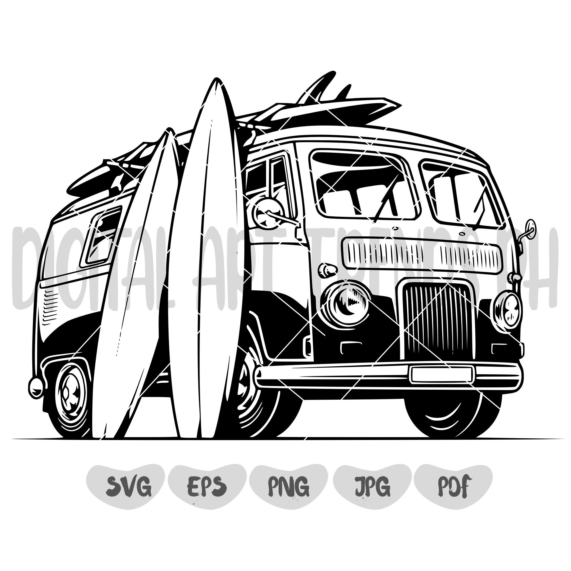 Surf Van With Surfboards Svg Vintage Surf Van Svg Beach Etsy