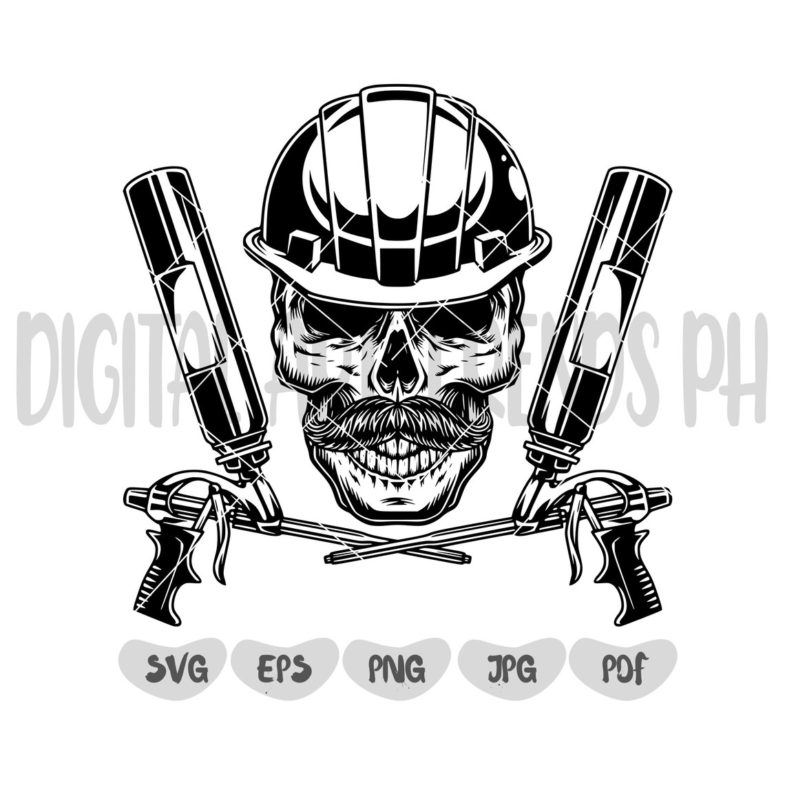 Skull With Paint Spray Guns Svg Skull Svg Skull With Etsy