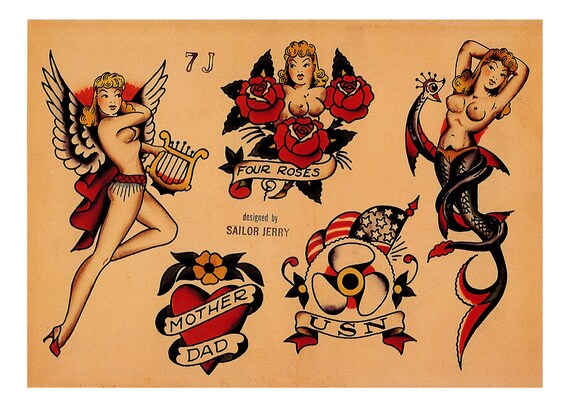 Sailor Jerry Flash Art 11x17 Lucky USA Navy Sexy Pinup - Etsy