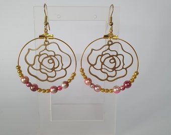 Eternal rose and pearl creole earrings