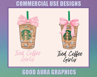Ice Coffee Cup Girly aquarel Coquette roze zwarte strik Shirt Design | Zomerkoffie Trendy Png voor sublimatie DTF | Zachte meisjesbundel