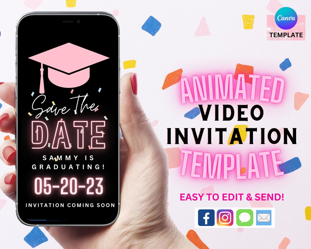 Save the Date Graduation Hat Cap Invite Template Text Message Digital ...