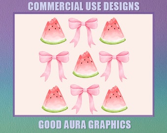Coquete Melancias Verão Soft Girl Camisa Estética Png | Design de colagem de arco rosa de frutas de sublimação | Bolso de manga correspondente