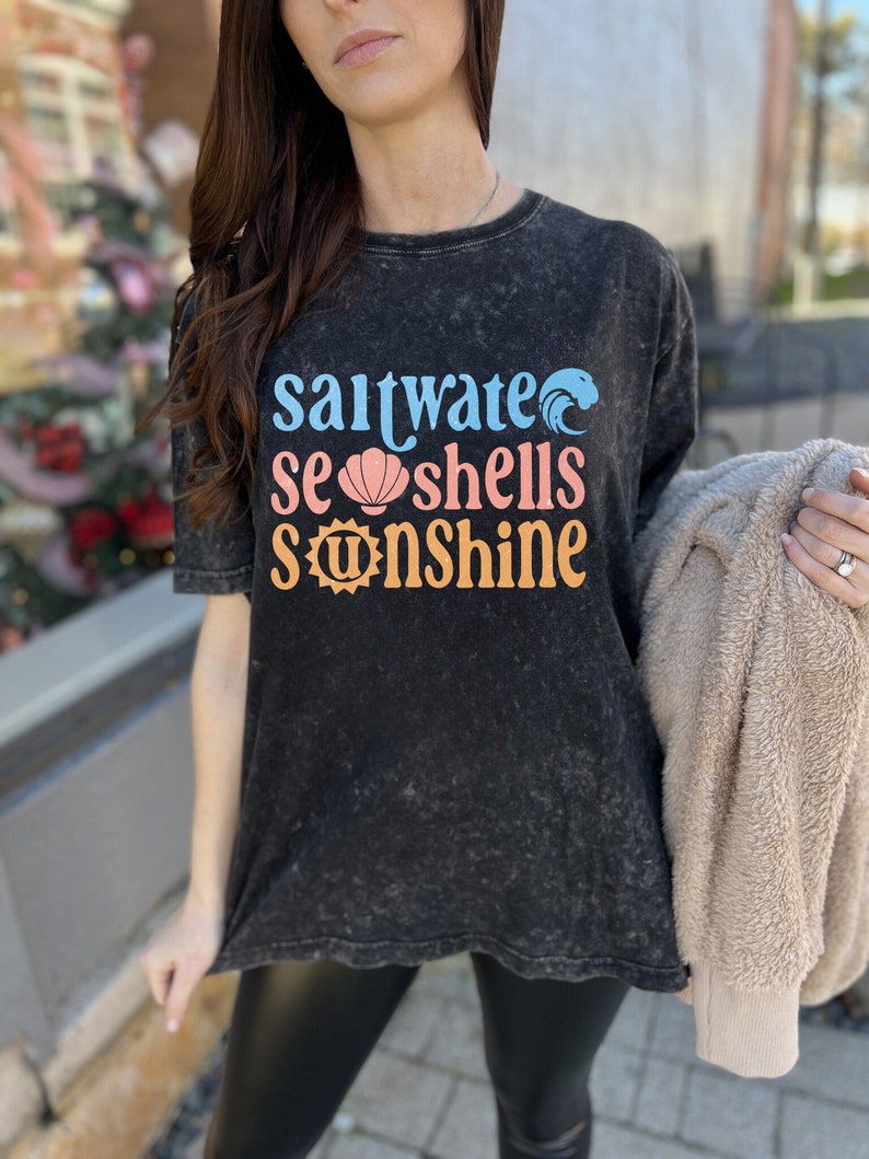saltwater seashells sunshine groovy summer shirt design png svg bundle make family tshirts tumblers tote bags stickers and more to sell or gift with sublimation or cricut or silhouette cutting machines. Great beach vacation craft project.
