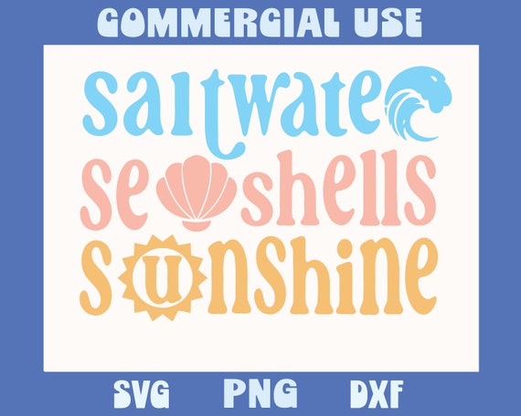 Saltwater Seashells Sunshine Retro Beach Svg Png Bundle | Summer Vibes Shirt Design | Ocean Vacation Svgs | Ready For Groovy Summer Svg