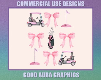 Pink Watercolor Golf Club Png | Coquette Bows Girly Golf Cart Sublimation DTF Design With Sleeve Trendy Summer Shirt Idea
