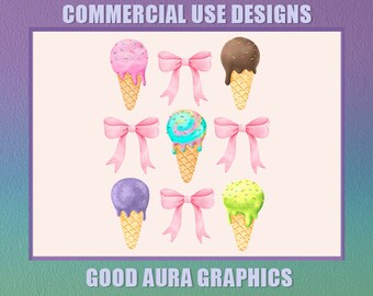Watercolor Summer Coquette Bow Tie Dye Ice Cream Cones Png | Colorful Sprinkles Sublimation Dtf Sleeve Design | Trendy Hot Summer Girlie Png