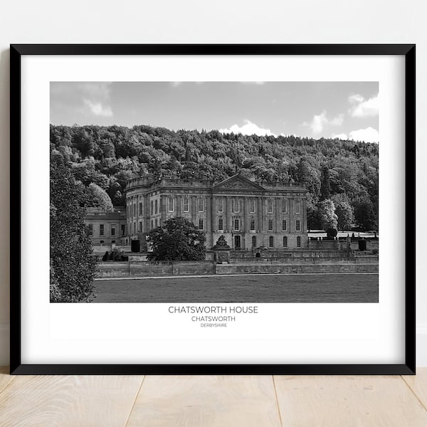 Chatsworth House, Derbyshire, Black And White Photography Print | Peak District | Poster | Wall Art | Present | Gift