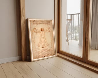Dibujo del Hombre de Vitruvio de Leonardo Da Vinci, manuscrito, grabado renacentista, póster