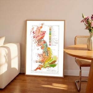 Vintage Geological Map of Britain, Colorful Wall Art Print