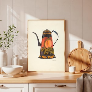 Vintage Toleware Kaffeepott Druck: Landhaus Küche Wandbild (A4/A3 Hochformat)
