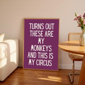 Impresión de pared de monos divertidos de circo, tamaño A4/A3, arte tipográfico