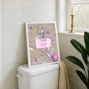 Stampa personalizzata con uccelli: divertente decorazione murale per il bagno, decorazione floreale per il bagno