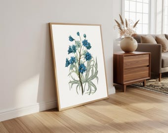 Vintage Blue Flower Print: Botanical Wall Art