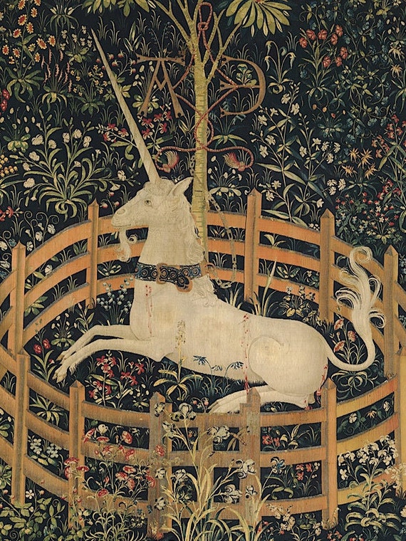 The Unicorn in Captivity From the Unicorn Tapestries Between 1495 and 1505 Unicorn Gift for Her Present Birthday Etsy UK