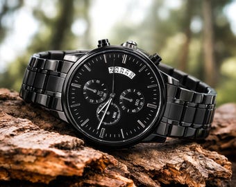 Engraved Mens Watch, Custom Wrist Watch For Men, Personalized Gift for Husband, Dad, Father – Birthday, Anniversary, Fathers Day, Christmas
