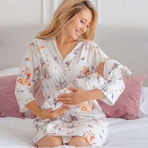 Mommy and Me Robe and Swaddle Set Maternity robe and Swaddle Set Boy Girl Mom and Baby Matching Hospital Outfits Mommy and Me Robe Set