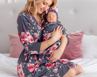 Mom and me robe and swaddle girl set, Mom robe and baby swaddle, Mommy robe and swaddle set, Mommy and me robe and swaddle, Matching blanket