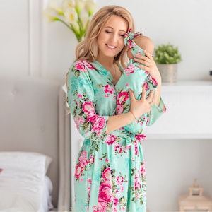 Matching robe and swaddle set mom and baby, Maternity robe and matching baby set, Mommy and baby robe and swaddle girl, Mom and baby set