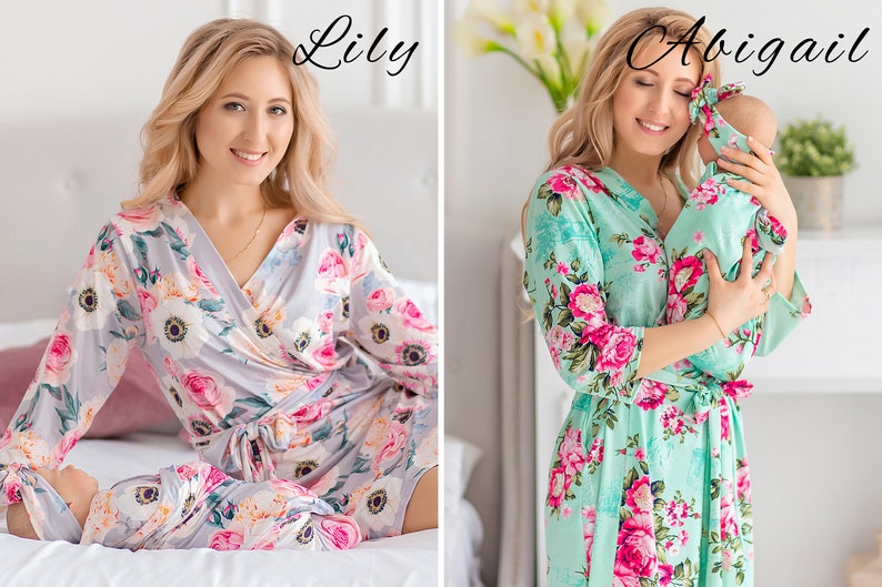 Matching robe and swaddle set mom and baby, Maternity robe and matching baby set, Mommy and baby robe and swaddle girl, Mom and baby set image 2