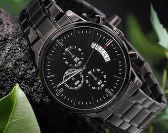 Engraved Mens Watch, Custom Wrist Watch For Men, Personalized Gift for Husband, Dad, Father – Birthday, Anniversary, Fathers Day, Christmas