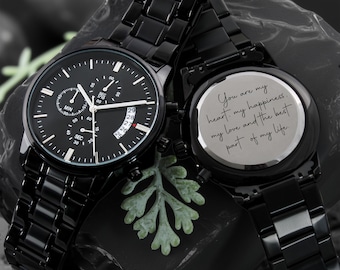 Engraved Mens Watch, Custom Wrist Watch For Men, Personalized Gift for Husband, Dad, Father – Birthday, Anniversary, Fathers Day, Christmas
