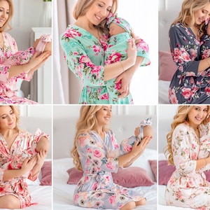 Mommy and Me Robe and Swaddle Set Maternity robe and Swaddle Set Boy Girl Mom and Baby Matching Hospital Outfits Mommy and Me Robe Set
