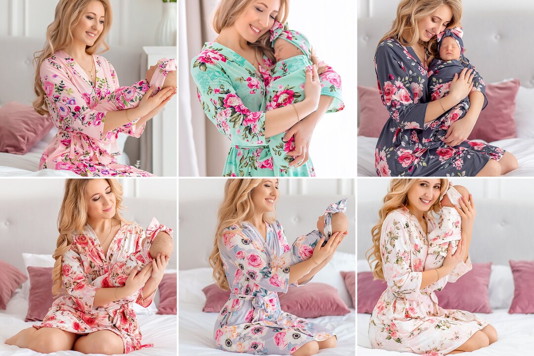 Mom and Me Robe and Swaddle Girl Set, Mom Robe and Baby Swaddle, Mommy