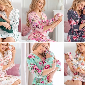 Labor and Delivery Gown Matching Baby Set Labor and Delivery Gown and Robe Labor and Delivery Gown and Matching Swaddle Set Birthing Gown
