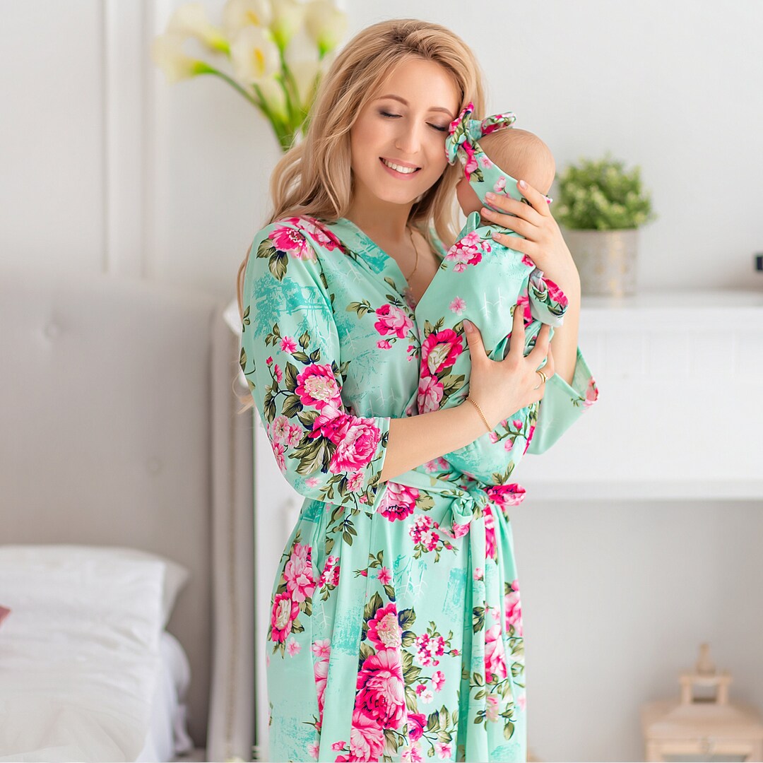 Mom and Me Robe and Swaddle Girl Set, Mom Robe and Baby Swaddle, Mommy