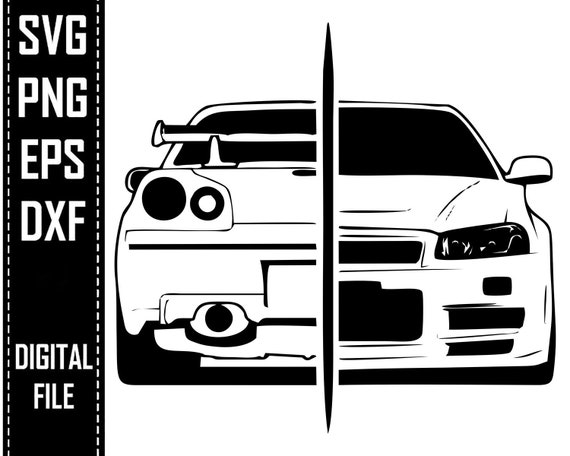 Skyline Gtr R34 Nismo Vector Eps Png Dxf Svg Silhouette Etsy