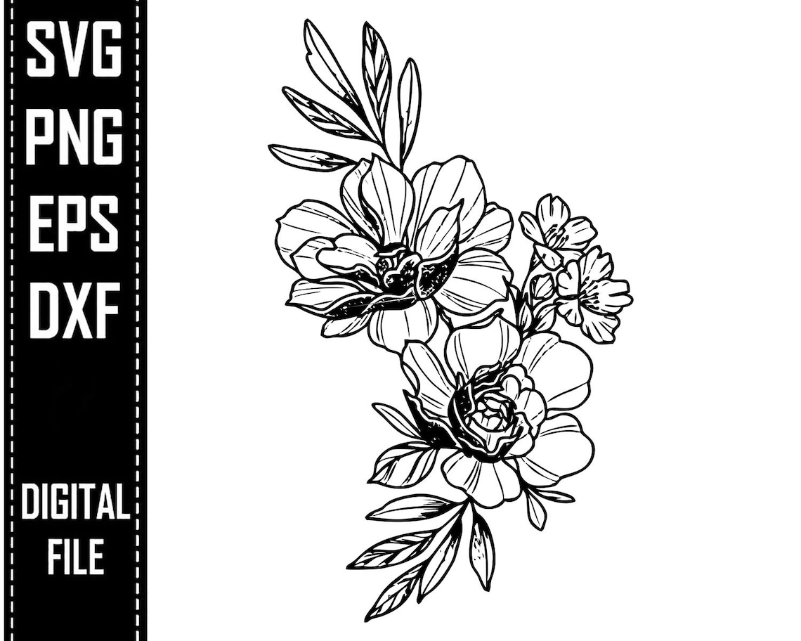 Flower Svg Flower spray Eps Floral Png Sign Dxf Line drawing Etsy