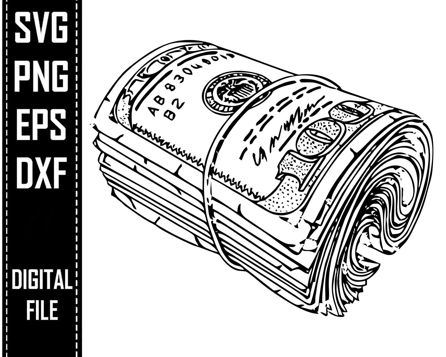 Money Roll Rubber Band Svg Design Billete de 100 dólares En Etsy