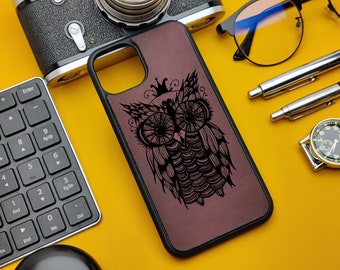Mandala owl gift, Owl groom, Owl husband, Owl groom, Husband gift, Custom phone case, Leather iPhone 11 12 13 Plus Pro Max Mini X Slim Case