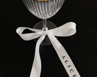 Personalised Satin Name Ribbon | Wedding and Events Place Setting | Drinks Bow Ribbon