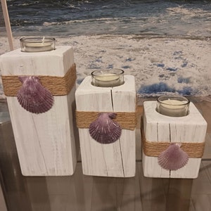 Purple Shells Nautical Candle Pillars