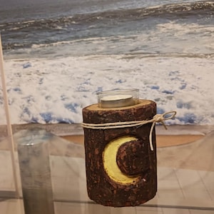 Wood Log Carved Moon Candle Pillar