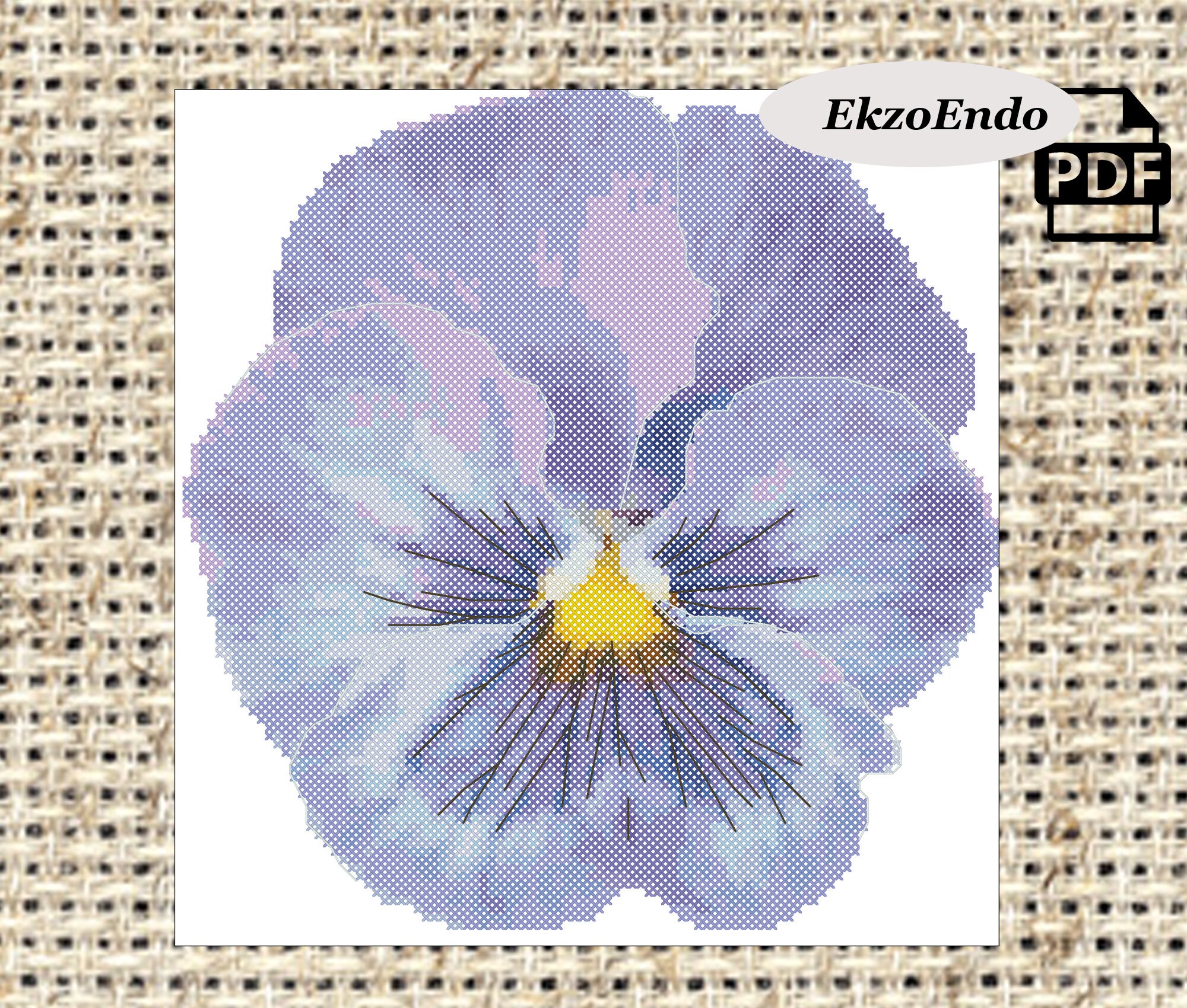 Cross stitch pattern. Pansies. Embroidery blue flower. Etsy