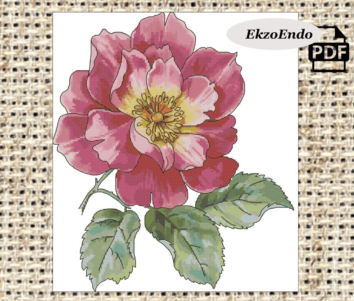 Cross stitch pattern embroidered rosehip flower embroidery etsy Cross stitch pattern embroidered rosehip flower embroidery etsy